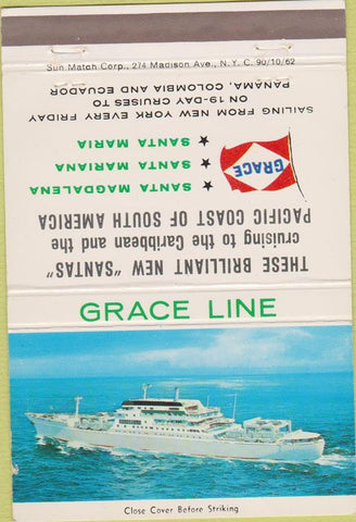 Matchbook Cover - Grace Line shipping Cruises South America 40 Strike