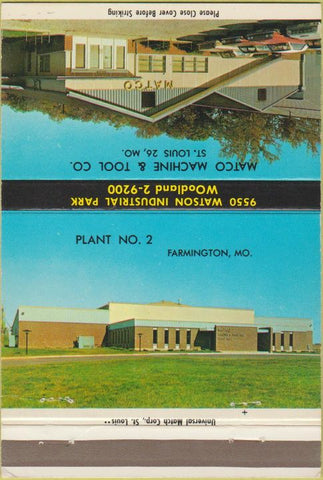 Matchbook Cover - Matco Machine Tool Farmington MO ST Louis 40 Strike