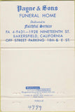 Matchbook Cover - Payne Sons Funeral Home Bakersfield CA 40 Strike