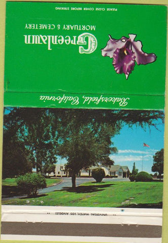 Matchbook Cover - Greenlawn Mortuary Cemetery Bakersfield CA 40 Strike