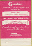 Matchbook Cover - Greenlawn Mortuary Cemetery Bakersfield CA 40 Strike
