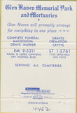 Matchbook Cover - Glen Haven Memorial Park Van Nuys CA 40 Strike