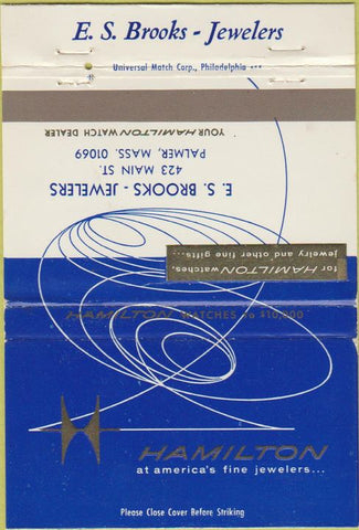 Matchbook Cover - Hamilton Watches ES Brooks Palmer MA 40 Strike