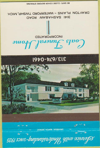 Matchbook Cover - Coats Funeral Home Waterford Township MI 40 Strike