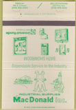 Matchbook Cover - MacDonald Industrial Supply Findlay OH 40 Strike