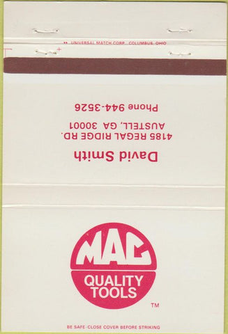 Matchbook Cover - Mac Tools David Smith Austell GA 40 Strike