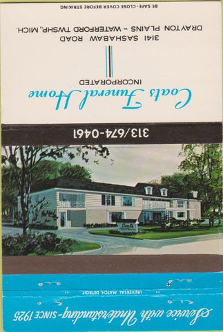 Matchbook Cover - Coats Funeral Home Waterford Township MI 40 Strike