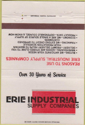 Matchbook Cover - Erie Industrial Supply PA 40 Strike