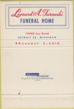 Matchbook Cover - Turowski Funeral Home Detroit MI 40 Strike