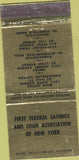 Matchbook Cover - First Federal Savings New York City  30 Stick