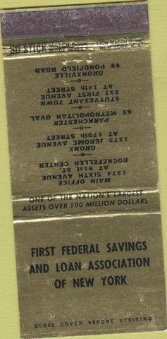 Matchbook Cover - First Federal Savings New York City  30 Stick
