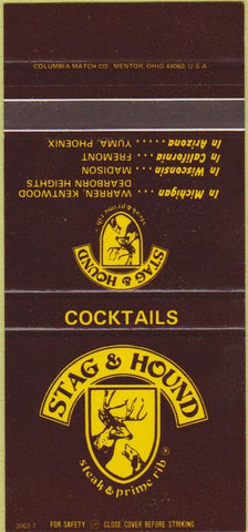 Matchbook Cover - Stag  and  Hound Warren Kentwood MI Yuma AZ 30 Strike