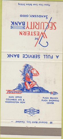 Matchbook Cover - Western Security Bank Sandusky OH WORN 30 Strike
