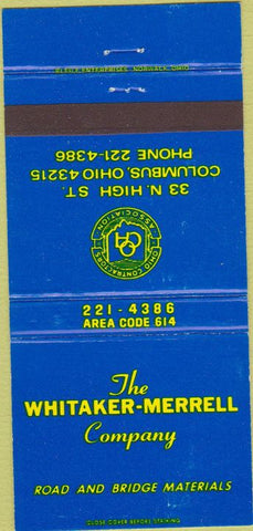 Matchbook Cover - Whitaker Merrell Co Road materials Columbus OH 30 Strike