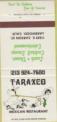 Matchbook Cover - Taraxco Mexican Food Lakewood CA 30 Strike