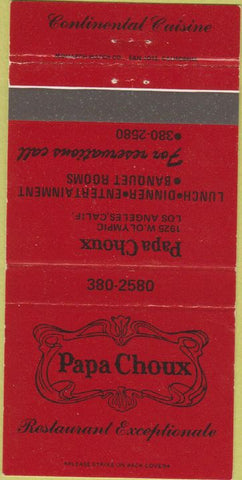 Matchbook Cover - Papa Choux Los Angeles CA 30 Strike