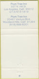 Matchbook Cover - Plum Tree Inn Mandarin Chinese Woodland Hills CA 30 Strike