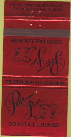 Matchbook Cover - Page Four Cocktail Lounge Los Angeles CA 30 Strike