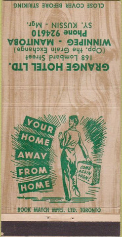 Matchbook Cover - Grange Hotel Winnipeg MB 30 Strike