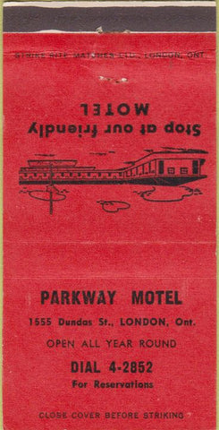 Matchbook Cover - Parkway Motel London ON 30 Strike
