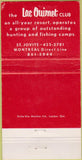 Matchbook Cover - Tom Wheeler's Lac Ouimet Club St Jovite QC 30 Strike