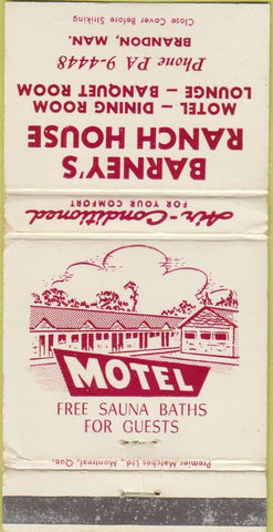 Matchbook Cover - Barney's Ranch House Brandon MB 30 Strike