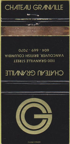Matchbook Cover - Chateau Ganville Vancouver BC WEAR 30 Strike