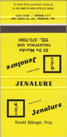 Matchbook Cover - Jenalure Valleyfield QC 30 Strike