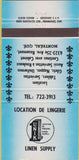 Matchbook Cover - Location De Lingerie Linen Supply Montreal QC 30 Strike