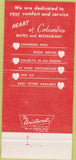 Matchbook Cover - Heart of Columbia Motel Restaurant SC 30 Strike
