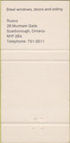 Matchbook Cover - Rusco Steel Windows Doors Scarborough ON 30 Strike