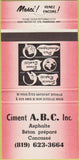 Matchbook Cover - Ciment ABC Asphalte Concasse QC? 30 Strike