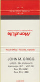 Matchbook Cover - Manu Life Insurance Kamloops BC 30 Strike