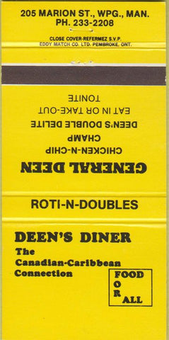 Matchbook Cover - Deen's Diner Winnipeg MB 30 Strike
