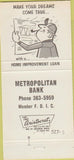 Matchbook Cover - Metropolitan Bank Kansas City MO 30 Strike