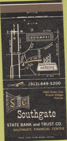 Matchbook Cover - Southgate State Bank Trust Prairie Village KS 30 Strike