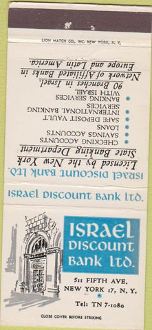 Matchbook Cover - Israel Discount Bank New York City 30 Strike