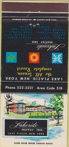 Matchbook Cover - Lakeside Motor Inn Lake Placid NY 30 Strike