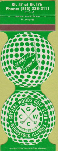Matchbook Cover - Crystal Woods Golf Club Woodstock IL Jewelite