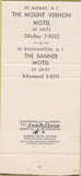 Matchbook Cover - Mount Vernon Motel Albany NY 30 Strike
