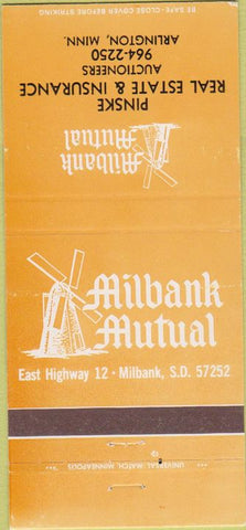 Matchbook Cover - Milbank Mutual Real Estate Insurance Arlington MN 30 Strike