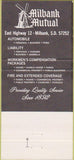 Matchbook Cover - Milbank Mutual Real Estate Insurance Arlington MN 30 Strike