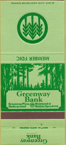 Matchbook Cover - Greenway Bank Houston TX 30 Strike