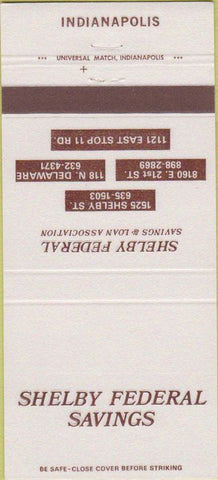 Matchbook Cover - Shelby Federal Savings Indianapolis IN 30 Strike