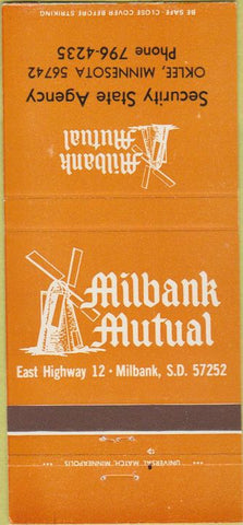 Matchbook Cover - Milbank Mutual Insurance Oklee MN 30 Strike