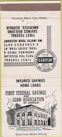 Matchbook Cover - First Federal Savings Loan Americus GA WEAR 30 Strike