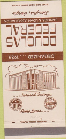Matchbook Cover - Douglas Federal Savings Loan Douglas GA 30 Strike