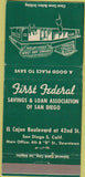 Matchbook Cover - First Federal Savings Loan San Diego CA 30 Strike