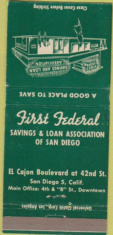 Matchbook Cover - First Federal Savings Loan San Diego CA 30 Strike