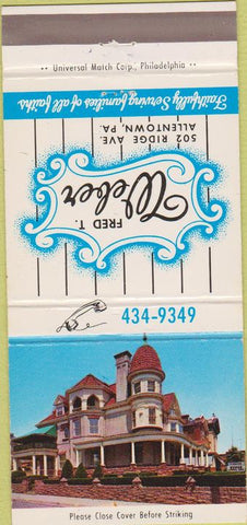 Matchbook Cover - Fred T Weber Allentown PA funeral home 30 Strike